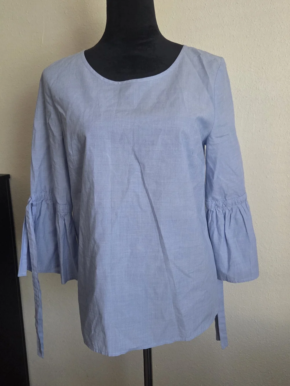 J Crew Factory Small Blue Casual Stylish Blouse Office Workwear Bell Sleeve